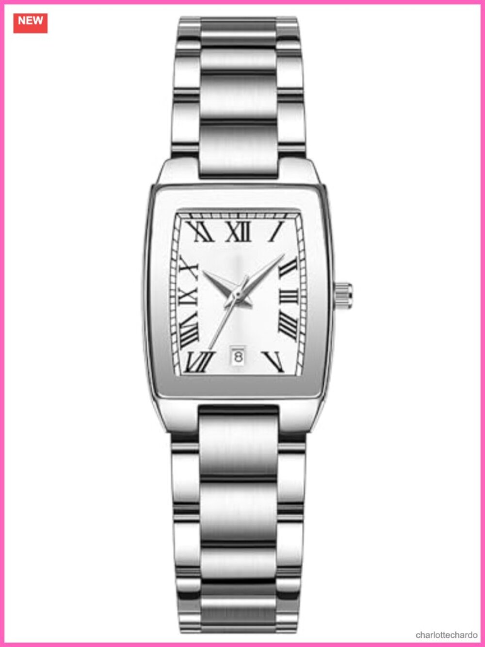 Vintage Square Dial Roman Numeral Watch Stainless Steel Band 30M Waterproof